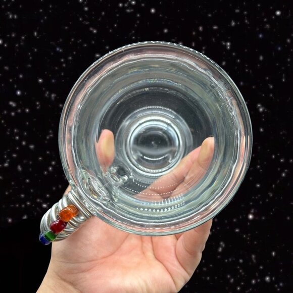 Anchor Hocking Glass Clear Mug With Metal Wrap Handle Set 2 Rainbow Beads 5”T - Picture 6 of 10